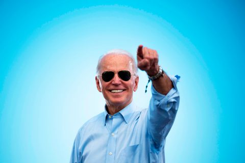 Joe Biden pointing to a crowd