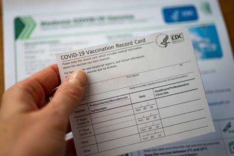 A photo of a COVID-19 vaccination card.