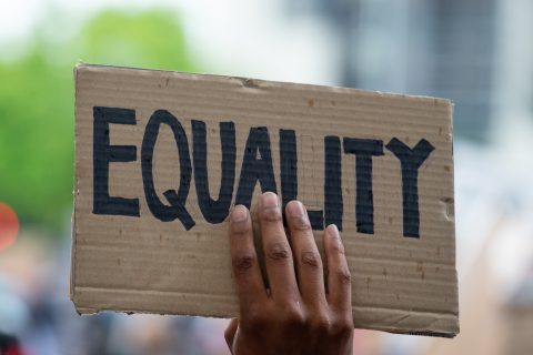 A photo of someone holding a sign that reads, "equality."