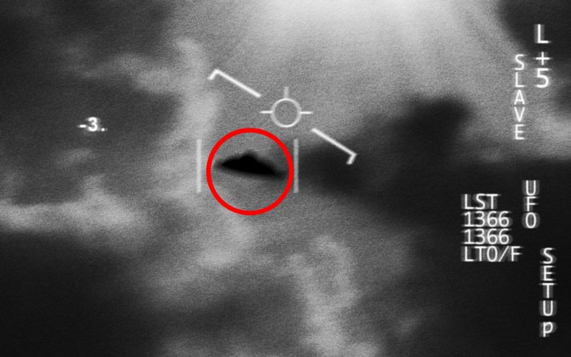 A UFO is circled in a blurry image